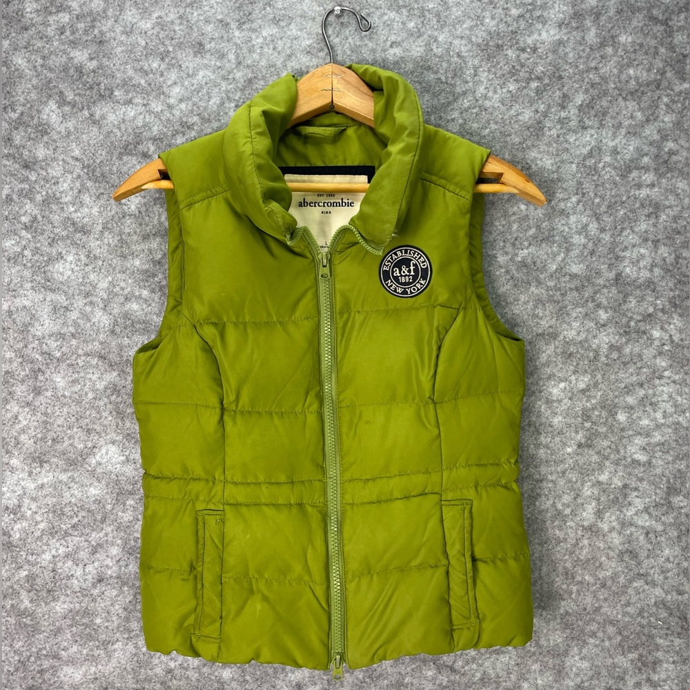 Abercrombie Kids Vest Youth Large Green Quilted Down Puffer Zip Pockets Logo